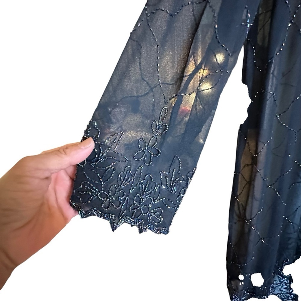 Bohemian, Black, Sheer & Beaded, Long Sleeve Cover Up - Picture 14 of 16